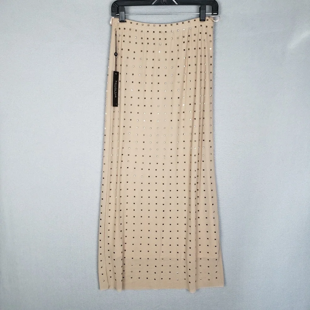 Emerson Lang Size S Studded Maxi Skirt Tan Embellished Indie Sleaze Festival NWT